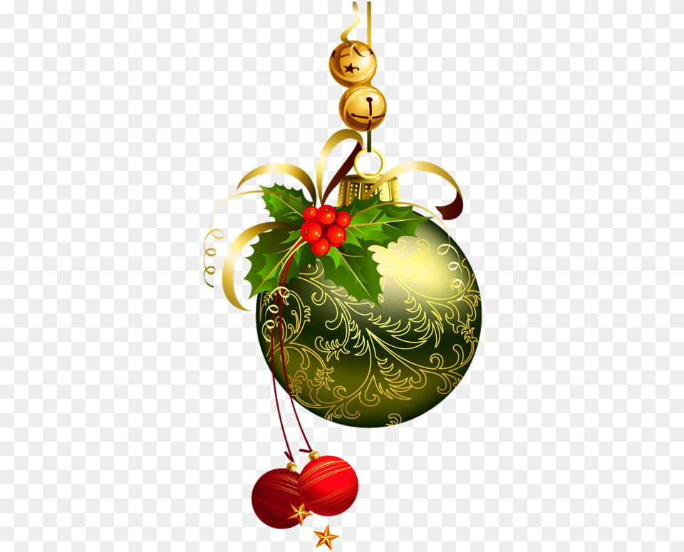 Green Transparent Christmas Ball With Mistletoe Clipart Christmas Balls And Bells, Food, Fruit, Plant, Produce Png Image