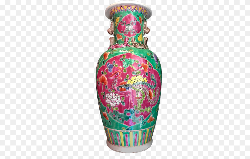 Green Vase With Phoenix Design Porcelain, Art, Jar, Pottery, Cookware Free Transparent Png