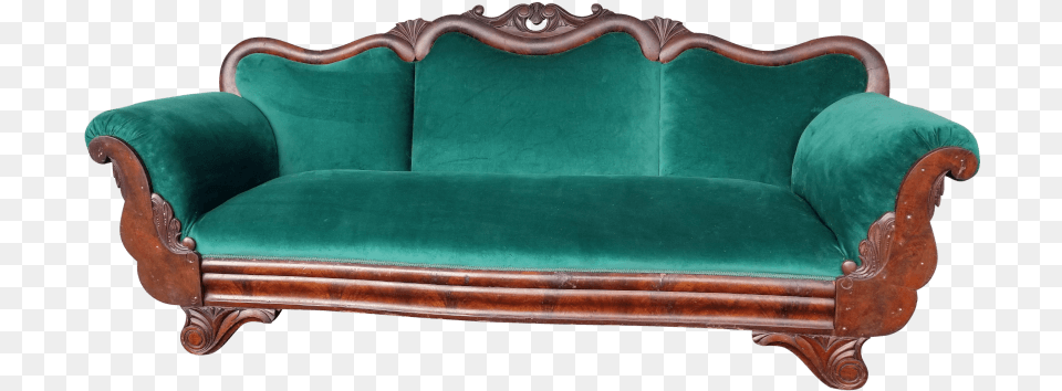 Green Velvet Sofa Antique, Couch, Furniture Free Transparent Png