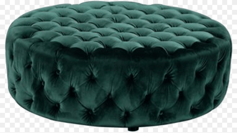 Green Velvet Tufted Ottoman, Furniture Free Transparent Png