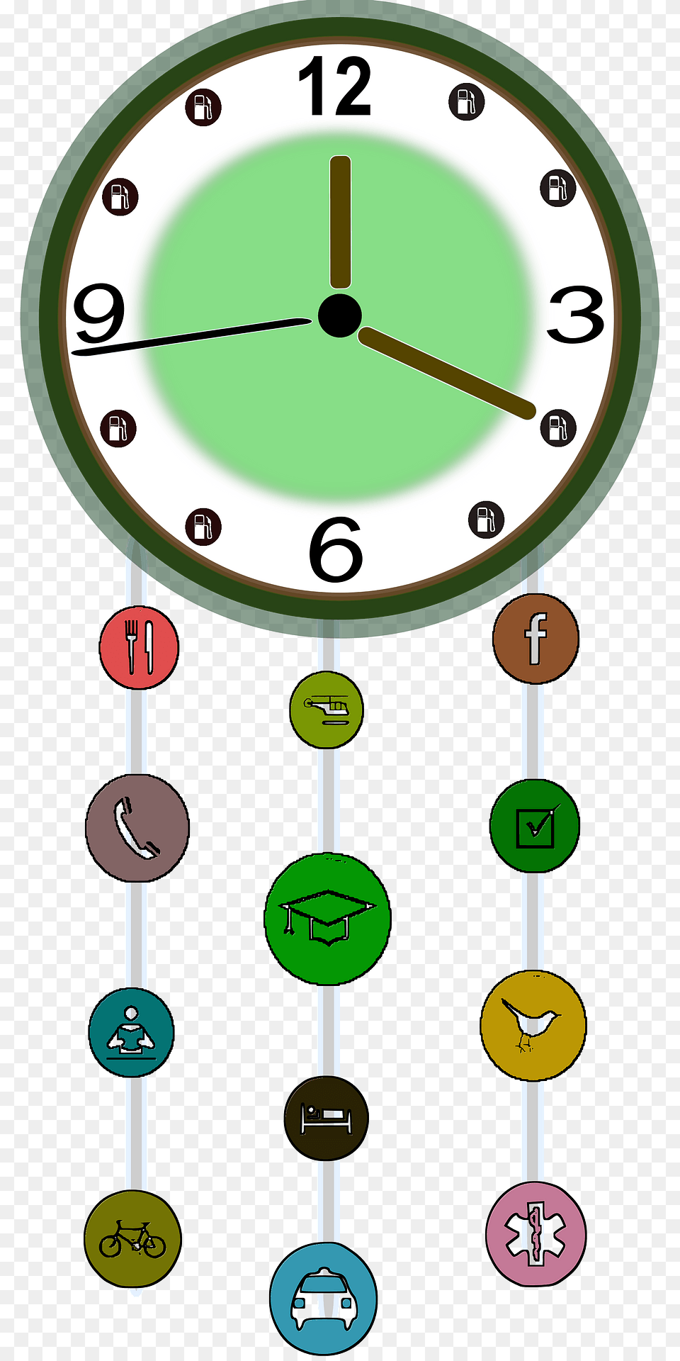 Green Wall Clock Clipart, Analog Clock Png