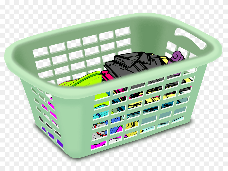 Green Wash Basket Of Folded Clothes Clipart, Hot Tub, Tub, Laundry, Shopping Basket Png Image