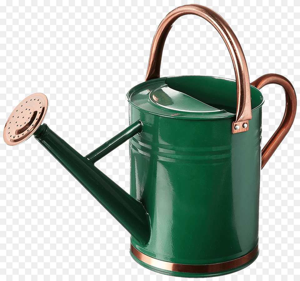 Green Watering Can With Copper Details, Tin, Watering Can, Smoke Pipe Png Image