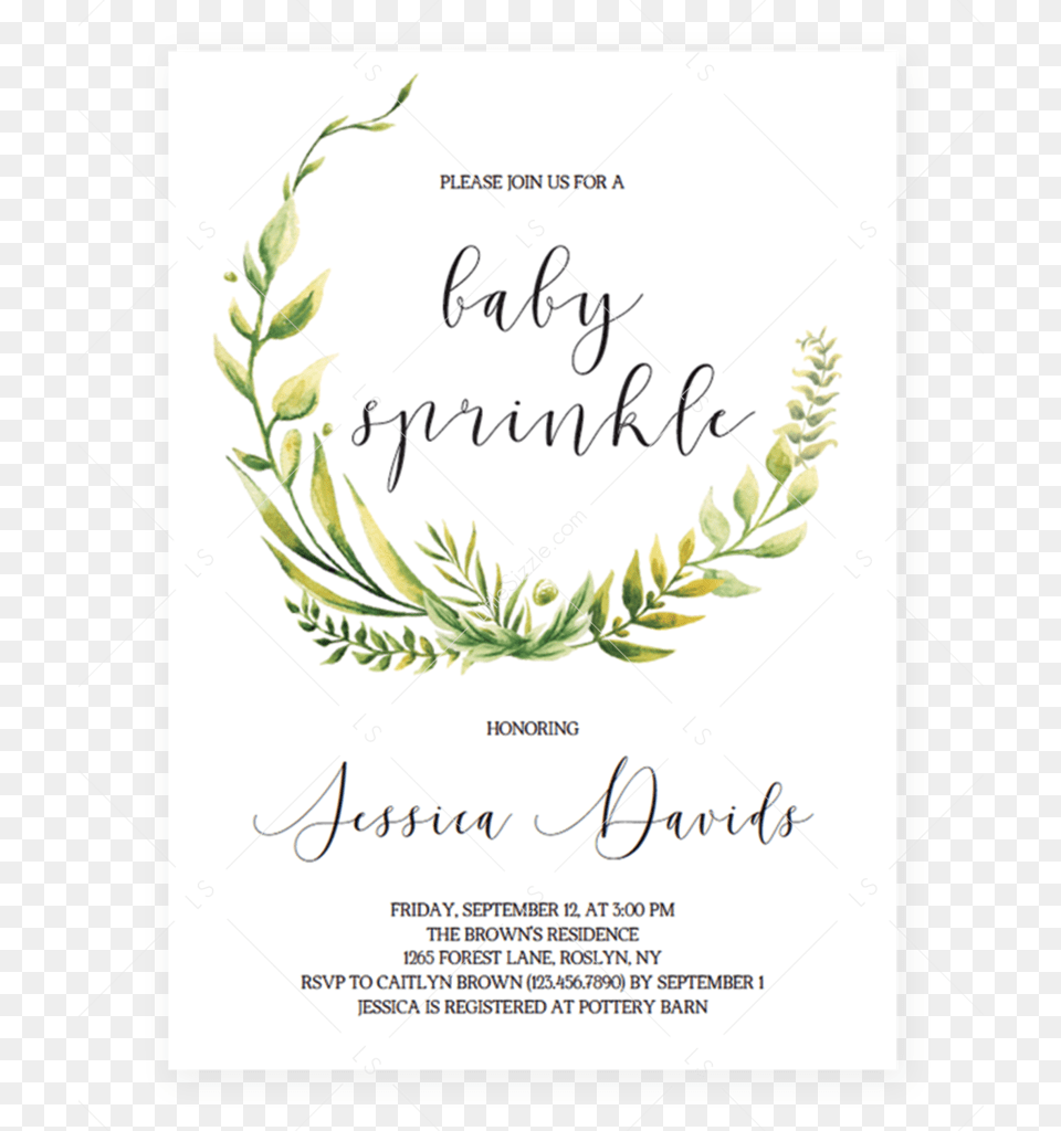Green Wreath Baby Sprinkle Invitation Template By Littlesizzle, Advertisement, Herbal, Herbs, Plant Png Image