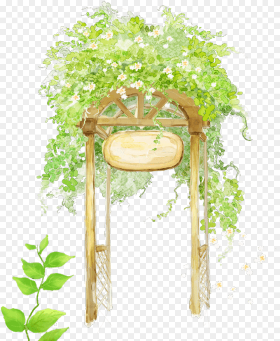 Greenery Garden Archway Wooden Watercolor Scenic, Vine, Potted Plant, Plant, Outdoors Free Transparent Png