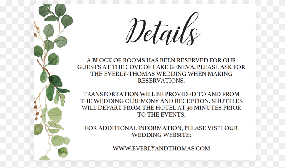 Greenery Wedding Details Cards Templates By Papersizzle Wedding Details Template, Advertisement, Herbal, Herbs, Leaf Png Image