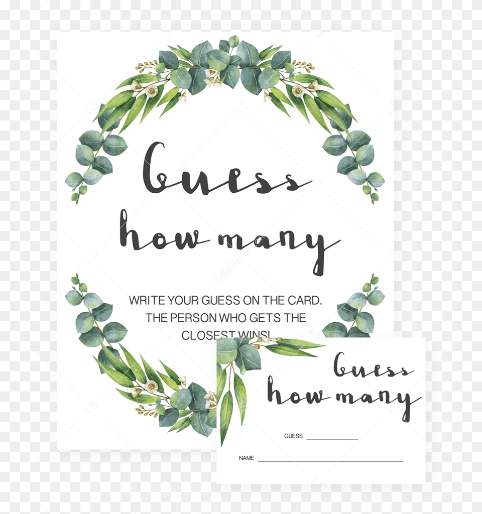 Greenery Wreath Baby Shower Guess How Many Game By Would She Rather Baby Shower Game, Advertisement, Poster, Leaf, Plant Free Png