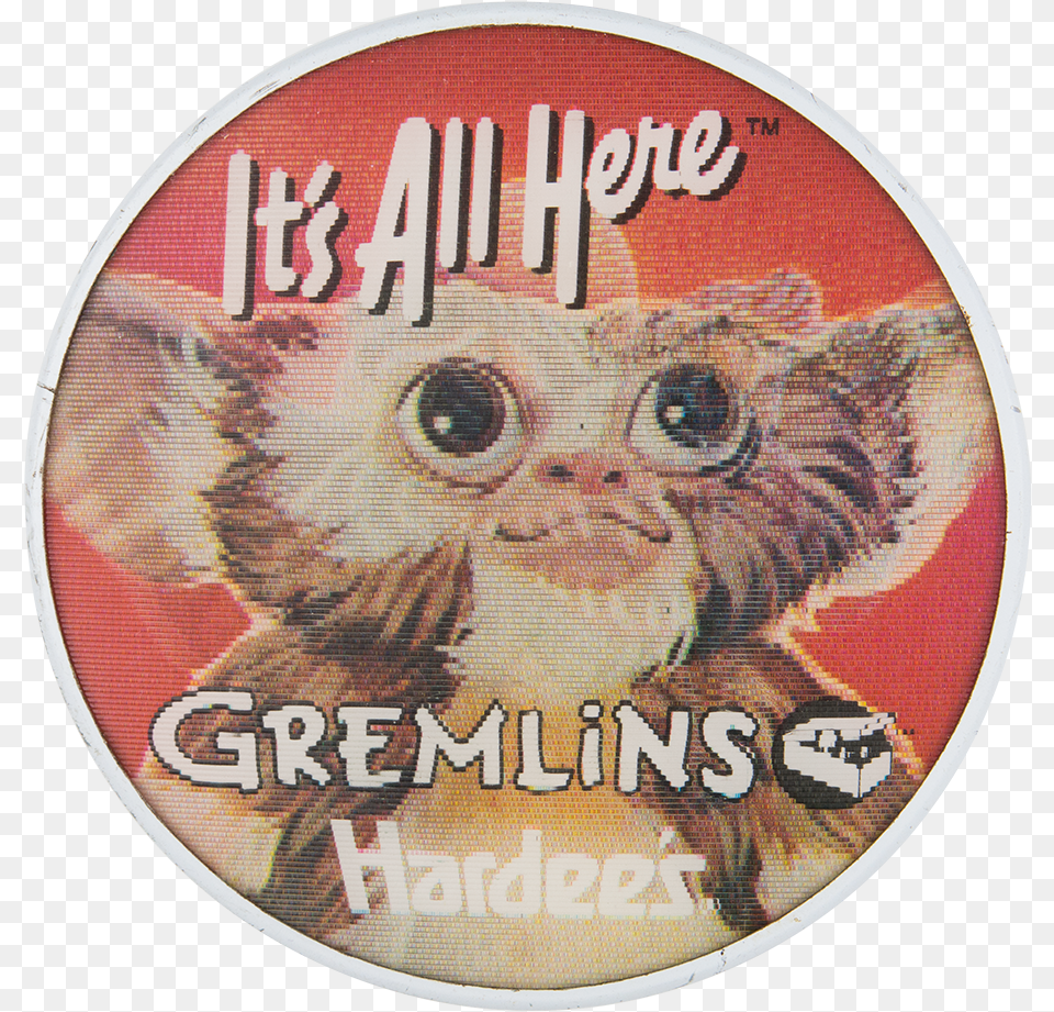 Gremlins It S All Here Hardees Entertainment Button Label, Animal, Cat, Pet, Mammal Free Transparent Png
