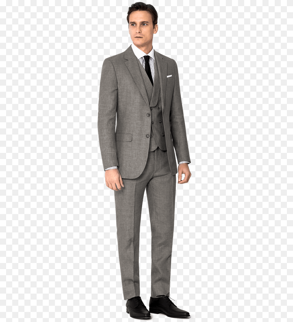 Grey 100 Wool Wide Lapel 3 Piece Suit With Handkerchief Formal Wear, Tuxedo, Clothing, Formal Wear, Person Free Png