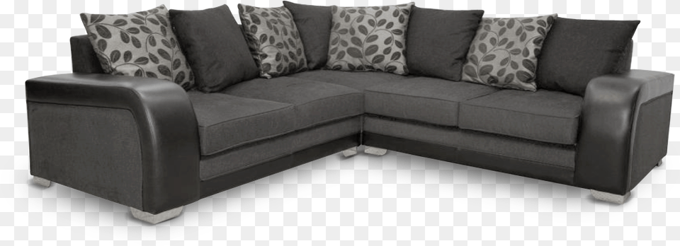 Grey And Black Corner Sofa Milan Fabric Corner Brown, Couch, Furniture, Cushion, Home Decor Free Png