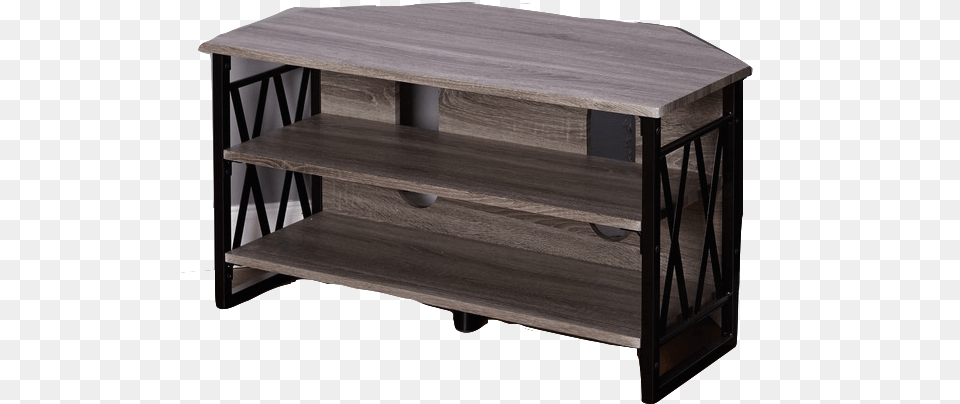 Grey And Black Corner Tv Stand, Furniture, Table, Wood, Hardwood Free Png