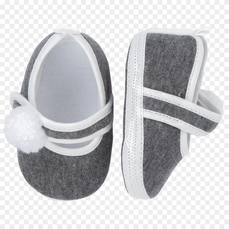 Grey Ballet Shoes In Cotton With Pom Pom Slip On Shoe, Clothing, Footwear, Sneaker, Sandal Free Png Download