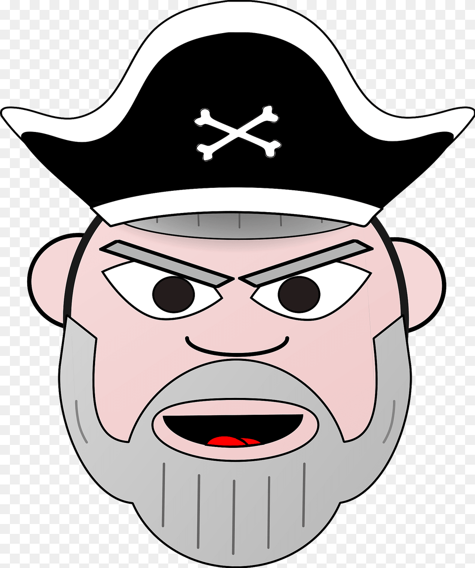 Grey Beard Pirate Face Clipart, Clothing, Hat, Animal, Fish Free Png Download
