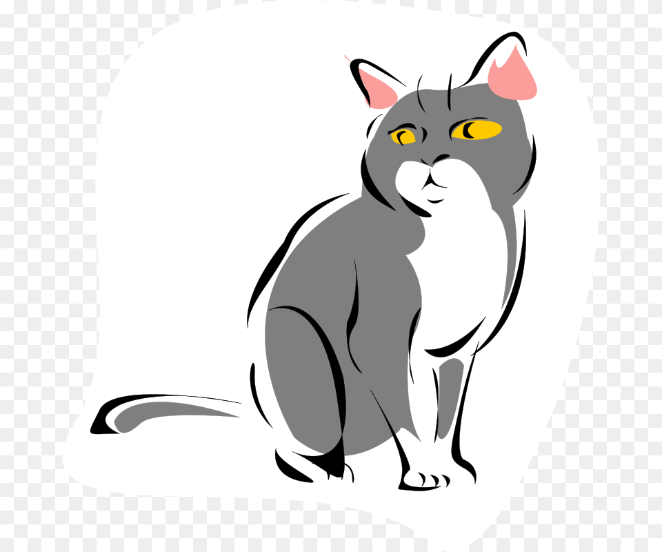 Grey Cat Grey And White Cat Cartoon, Stencil, Animal, Mammal, Pet Free Png