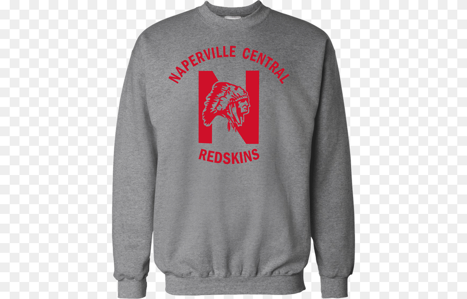 Grey Crewneck Sweatshirt With Red Printed Ink Logo, Clothing, Hoodie, Knitwear, Sweater Free Png