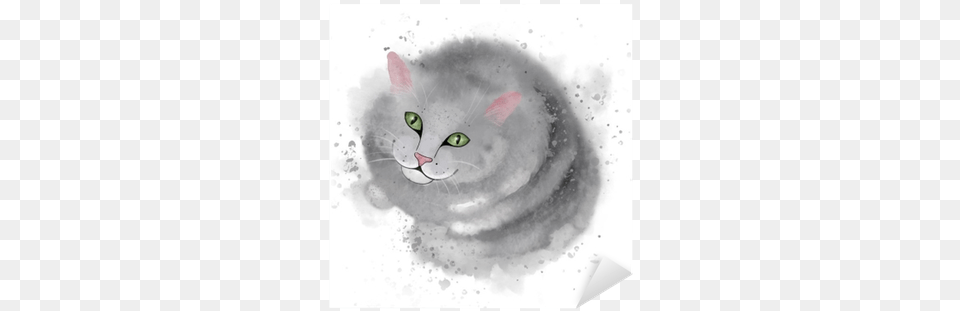 Grey Cute Cat Sitting And Smiling At You Watercolor Painting, Art, Animal, Mammal, Pet Free Png
