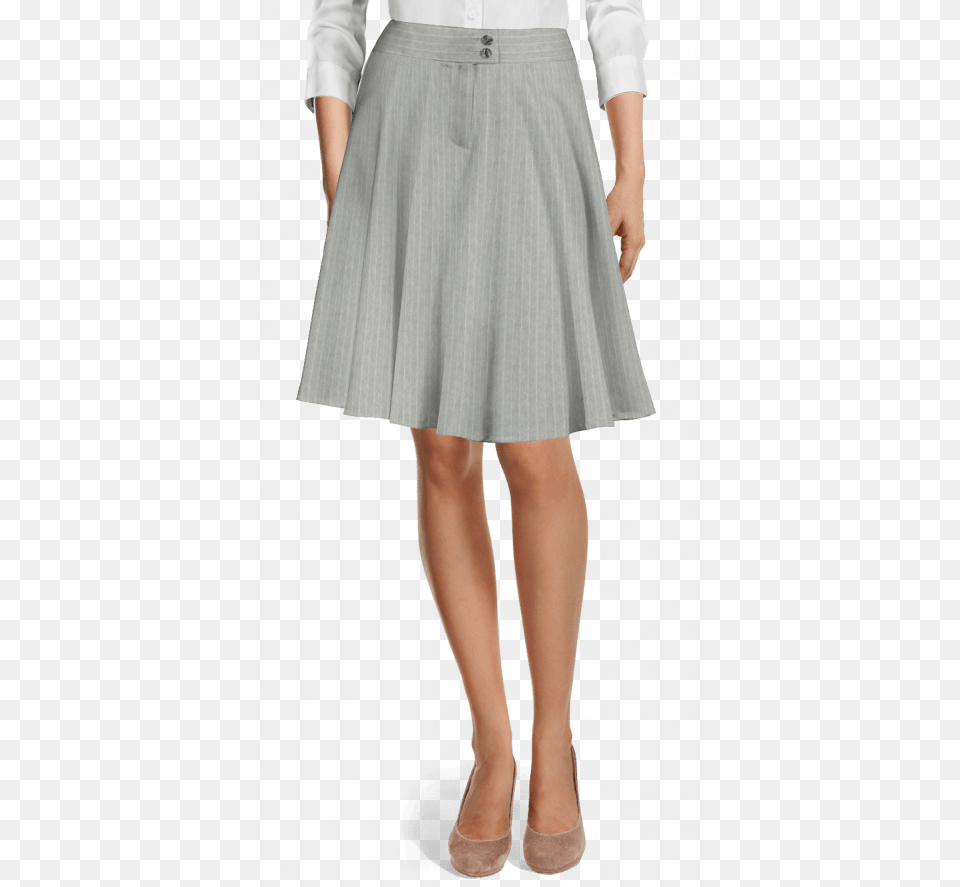 Grey Flared Striped Linen Skirt View Front Grey Pencil Skirt Short, Clothing, Miniskirt Free Transparent Png
