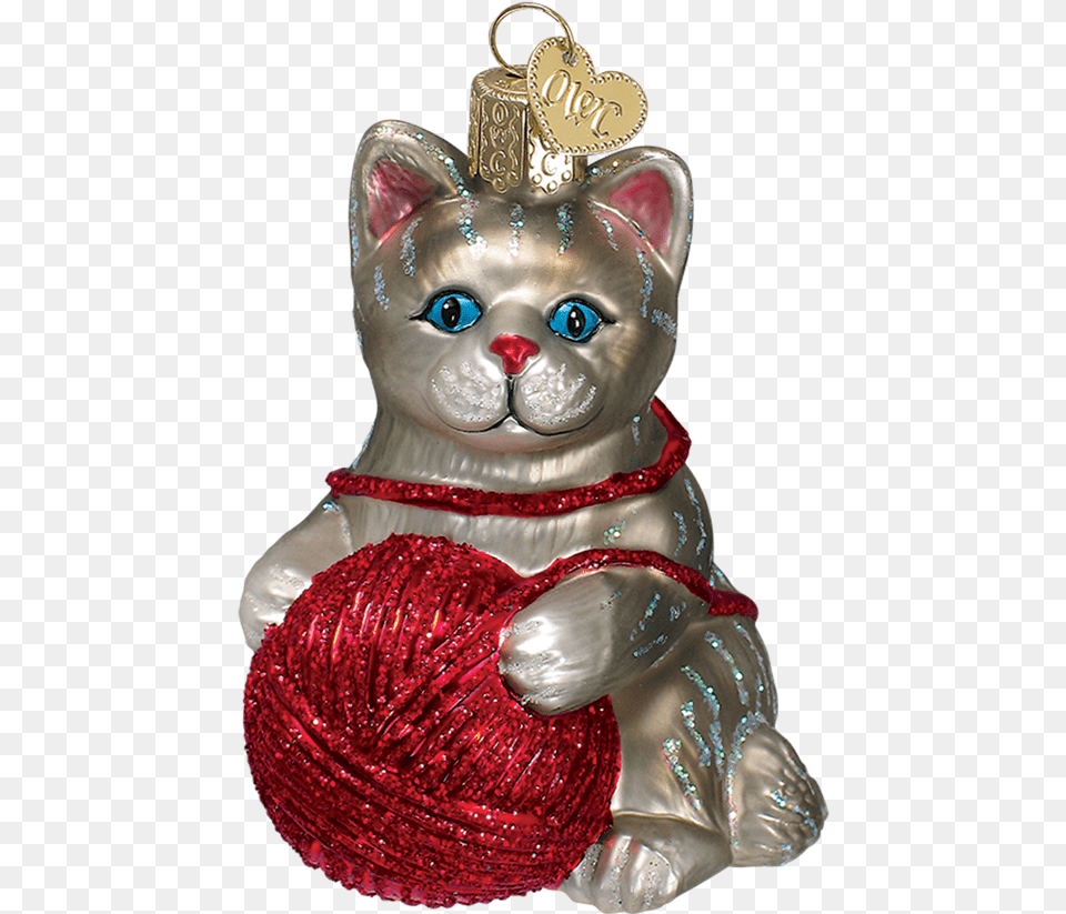 Grey Kitten Ornament With Ball Christmas Day, Figurine, Baby, Person, Accessories Free Png Download