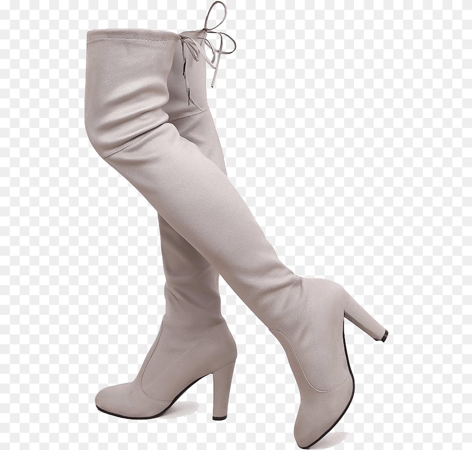 Grey Over The Knee High Heel Boots Knee High Boots, Clothing, Footwear, High Heel, Shoe Png Image