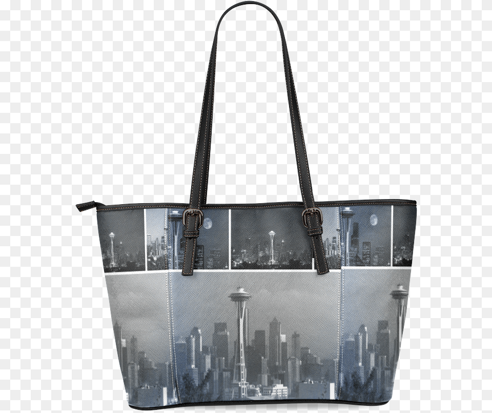 Grey Seattle Space Needle Collage Leather Tote Baglarge Tote Bag, Accessories, Handbag, Purse, Tote Bag Png Image