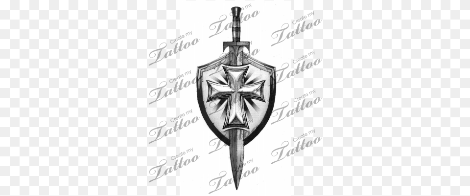 Grey Sword And Shield Tattoo Design St Michael39s Sword And Shield, Armor, Cross, Symbol, Weapon Free Png Download