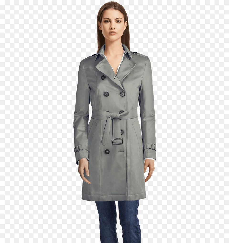 Grey Trenchcoat View Front Sumissura Women39s Blue Bracelet Sleeve Blouse Tailored, Clothing, Coat, Overcoat, Trench Coat Free Png Download