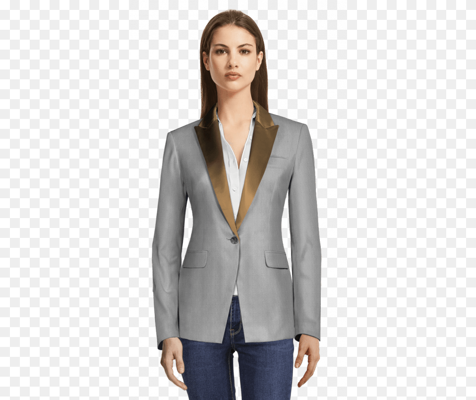 Grey Tuxedo Blazer With Peak Lapels View Front Americana Roja, Formal Wear, Clothing, Coat, Suit Free Png