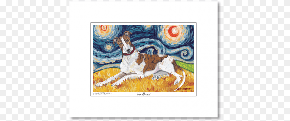 Greyhound Starry Night Matted Print Van Growl Westie On A Starry Night, Animal, Canine, Dog, Mammal Free Png