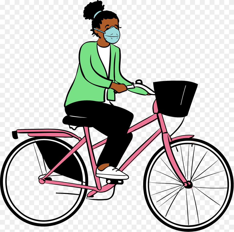 Gril In Face Mask Riding A Bike Clipart, Bicycle, Vehicle, Transportation, Machine Png