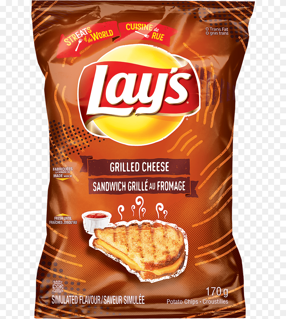 Grilled Cheese Flavour Potato Chips Lays Chips Salt And Vinegar, Bread, Food, Sandwich Png