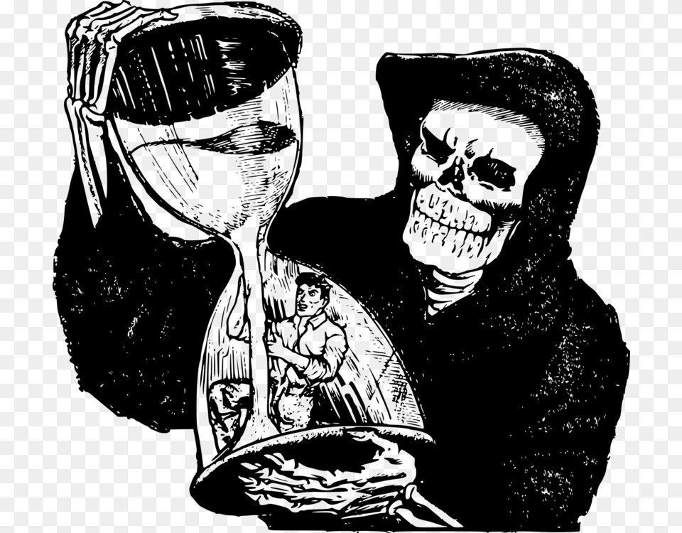 Grim Reaper And Man, Gray Png Image