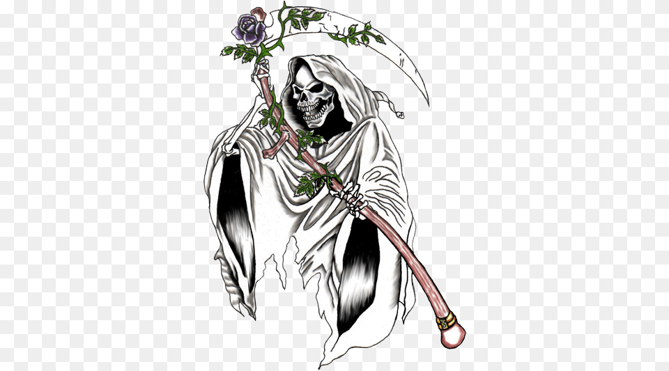 Grim Reaper Grim Reaper With Flowers Tattoo, Adult, Bride, Female, Person Free Png Download