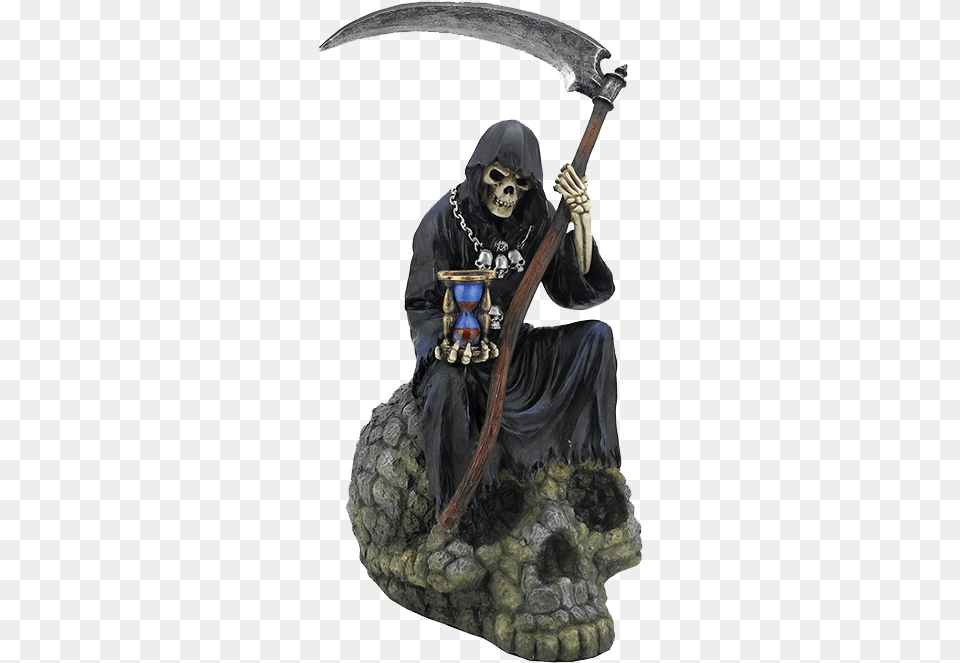 Grim Reaper On Skull Grim Reaper Holding A Scythe Statue, Person, Ninja Png