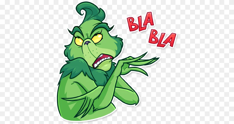 Grinch Christmas Blahblahblah Blah Sticker By Mare Bla Bla Bla Sticker, Green, Baby, Person, Book Png Image