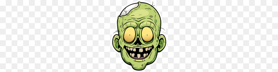 Grinning Cartoon Zombie Face Sticker, Green, Accessories, Goggles, Ammunition Png