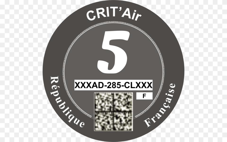 Gris Clase 5 Francia France Crit Air Sticker, Symbol, Text, Number, Disk Free Png Download