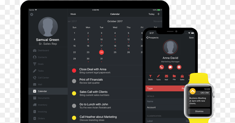 Gro Crm Calendar Notifications And Apple Watch Smartphone, Text, Electronics, Phone Png Image