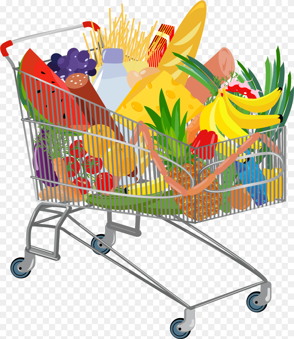 Groceries Vector Full Shopping Bag Supermarket, Crib, Furniture, Infant Bed, Shopping Cart Free Png Download