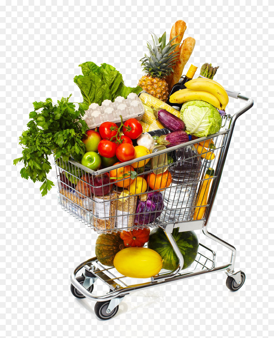 Grocery Shopping Cart Download Image Shopping Cart With Healthy Food, Fruit, Pineapple, Plant, Produce Png
