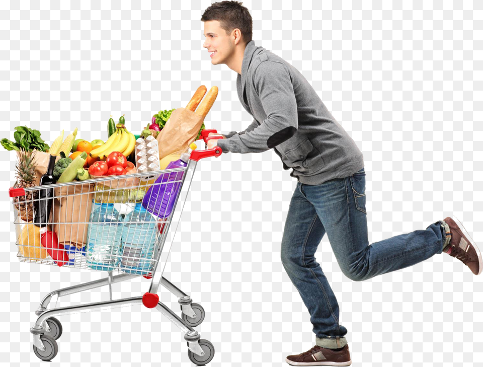 Grocery Shopping Cart Supermarket Shopping Cart, Boy, Male, Person, Teen Free Png Download