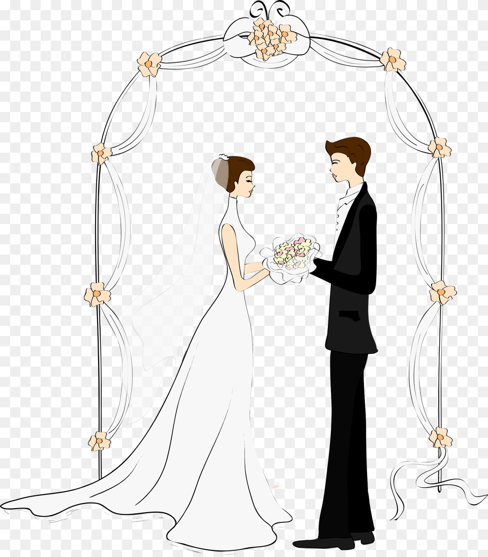 Groom And Bride Lovely Couple In Cartoon, Clothing, Dress, Adult, Wedding Png Image
