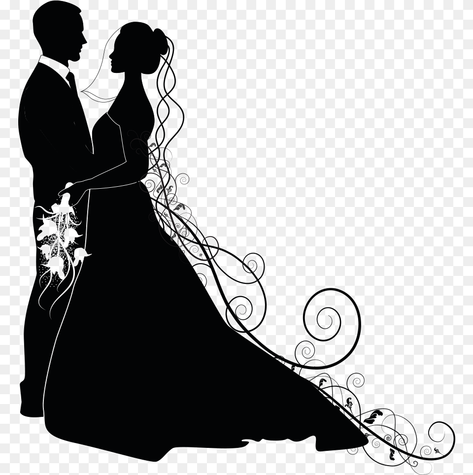Groom And Bride Silhouette Download Image Couple Silhouette Wedding, Clothing, Dress, Gown, Fashion Free Transparent Png