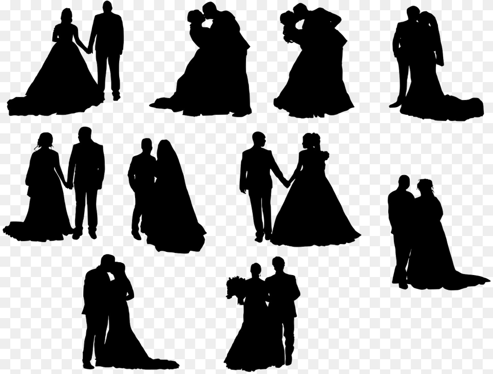 Groom And Bride Silhouette Image Silhouette, Clothing, Dress, Fashion, Person Png