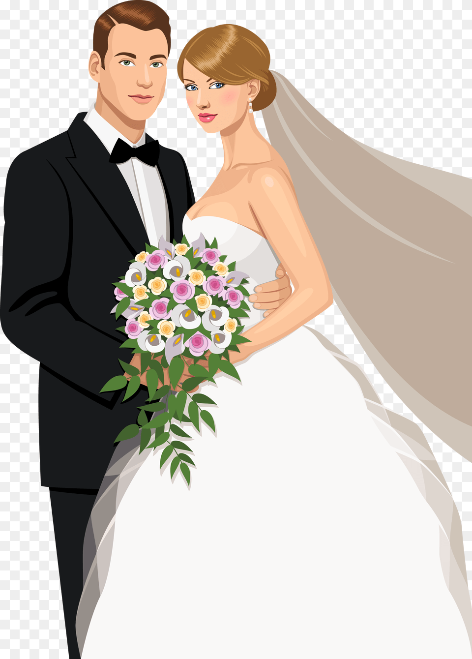 Groom And Bride Vector, Formal Wear, Flower Arrangement, Flower, Gown Png