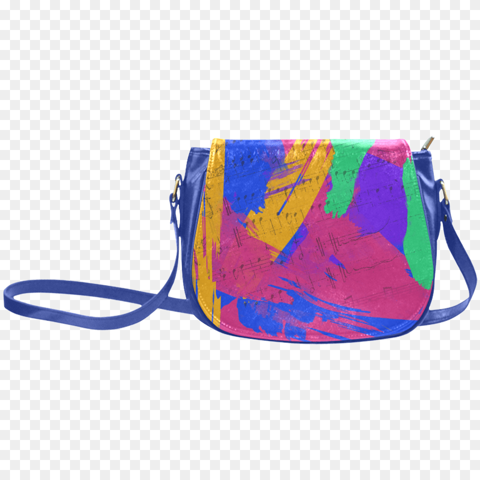 Groovy Paint Brush Strokes With Music Notes Classic Saddle Bag, Accessories, Canvas, Handbag, Purse Png Image