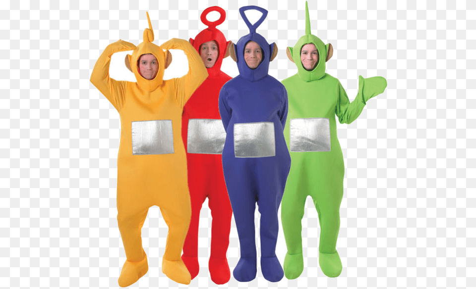Group 80s Fancy Dress Tinky Winky Teletubbies Costume, Person, Clothing, Adult, Female Png Image