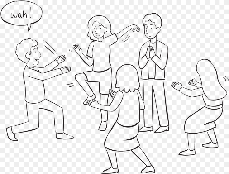 Group Of People Playing Fun Energetic Tag And Pe Game Ninja Group Game, Person, Art, Drawing, Face Free Transparent Png