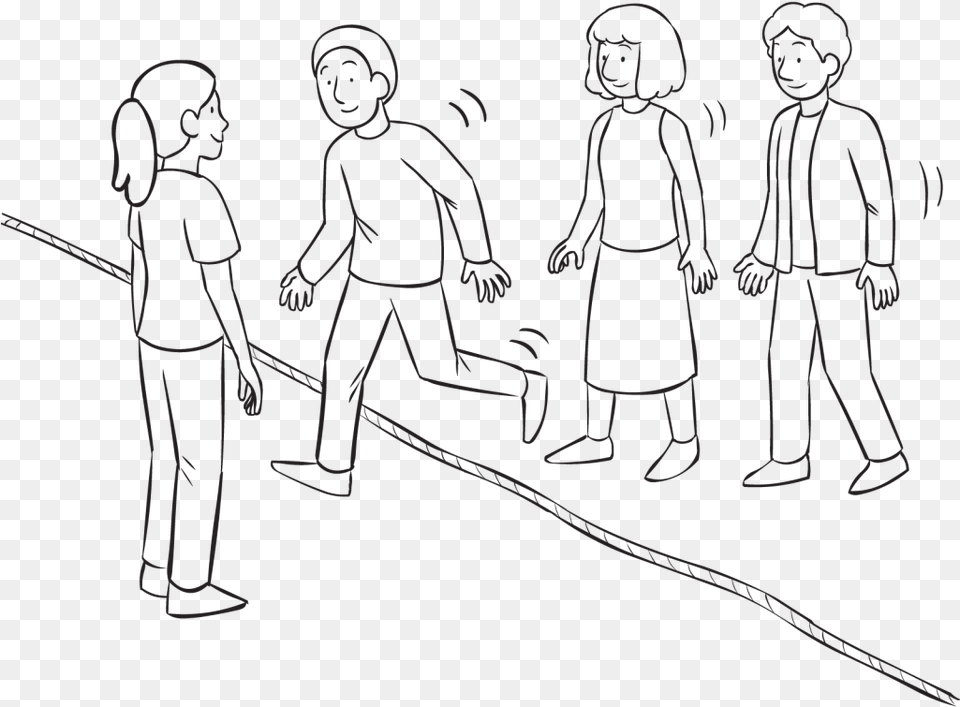 Group Of People Walking Across A Rope On The Ground, Person, Art, Drawing, Face Png