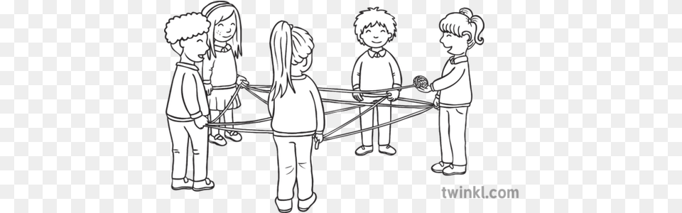 Group Task Wool Web Children In Circle Game Ks1 Black And Standing, Baby, Person, Book, Publication Free Transparent Png