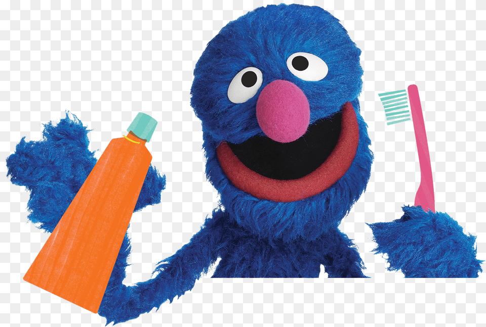 Grover Holding Toothbrush And Toothpaste Grover Brush Teeth, Device, Tool, Toy Free Transparent Png